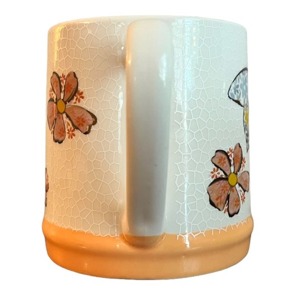 Seeds and Sunshine Coffee Mug, Cup Orange Bees and Flowers Gold Trim - Picture 4 of 7